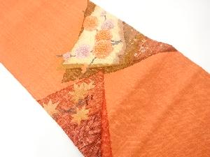 リサイクル　手織り真綿紬八重梅に紅葉模様名古屋帯